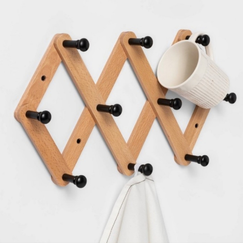 Set Of Two (2) Threshold Accordion Hook Rail Wood Rack
